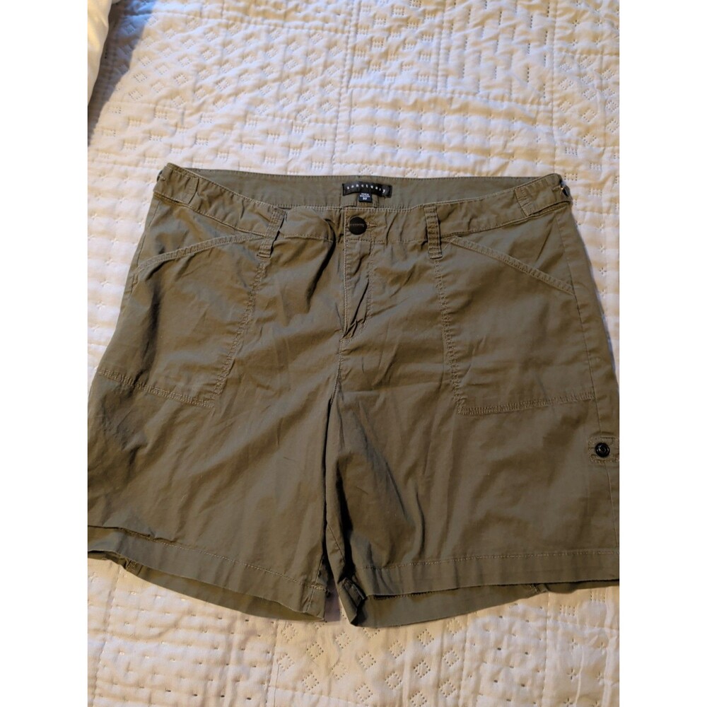Sanctuary Linen Utility Shorts Women Olive Green Roll Tab Cargo Safari Gorpcore